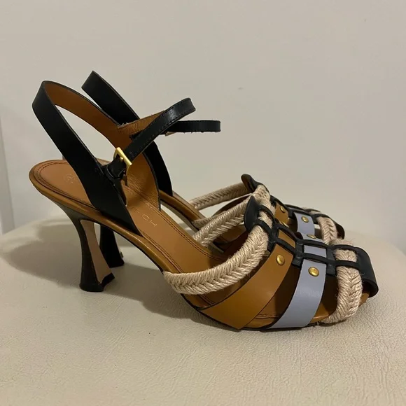 Tory Burch Fisherman Color-block Leather Heel Sandal Women’s Size 9